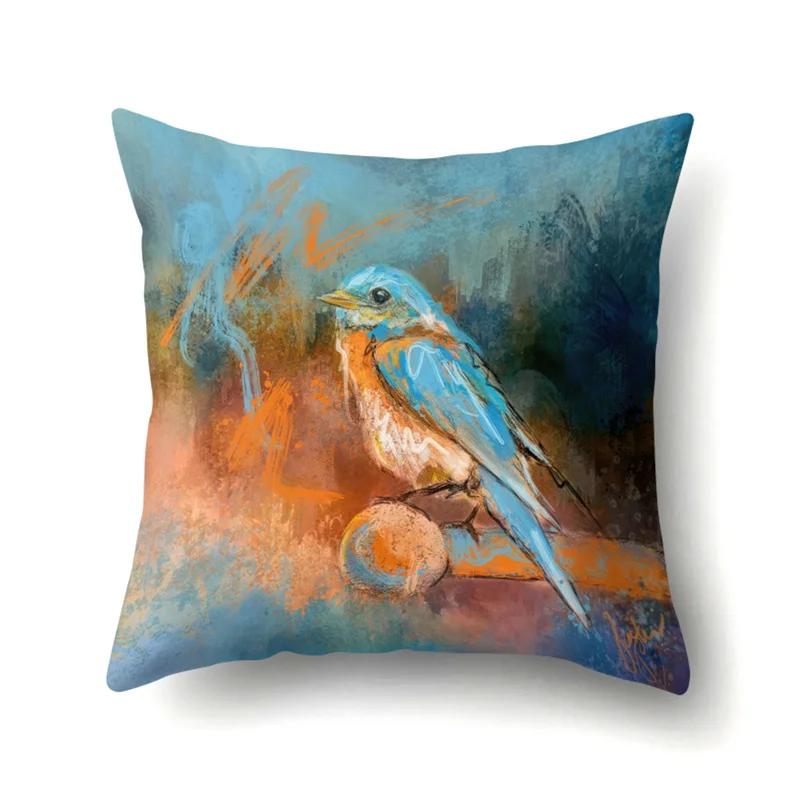 

45x45 см наволочка из полиэстера с изображением птиц и животных, подарок для гостиной, дивана, офиса, сиденья, поясничная подушка, чехол для домашнего декора 40x40cm