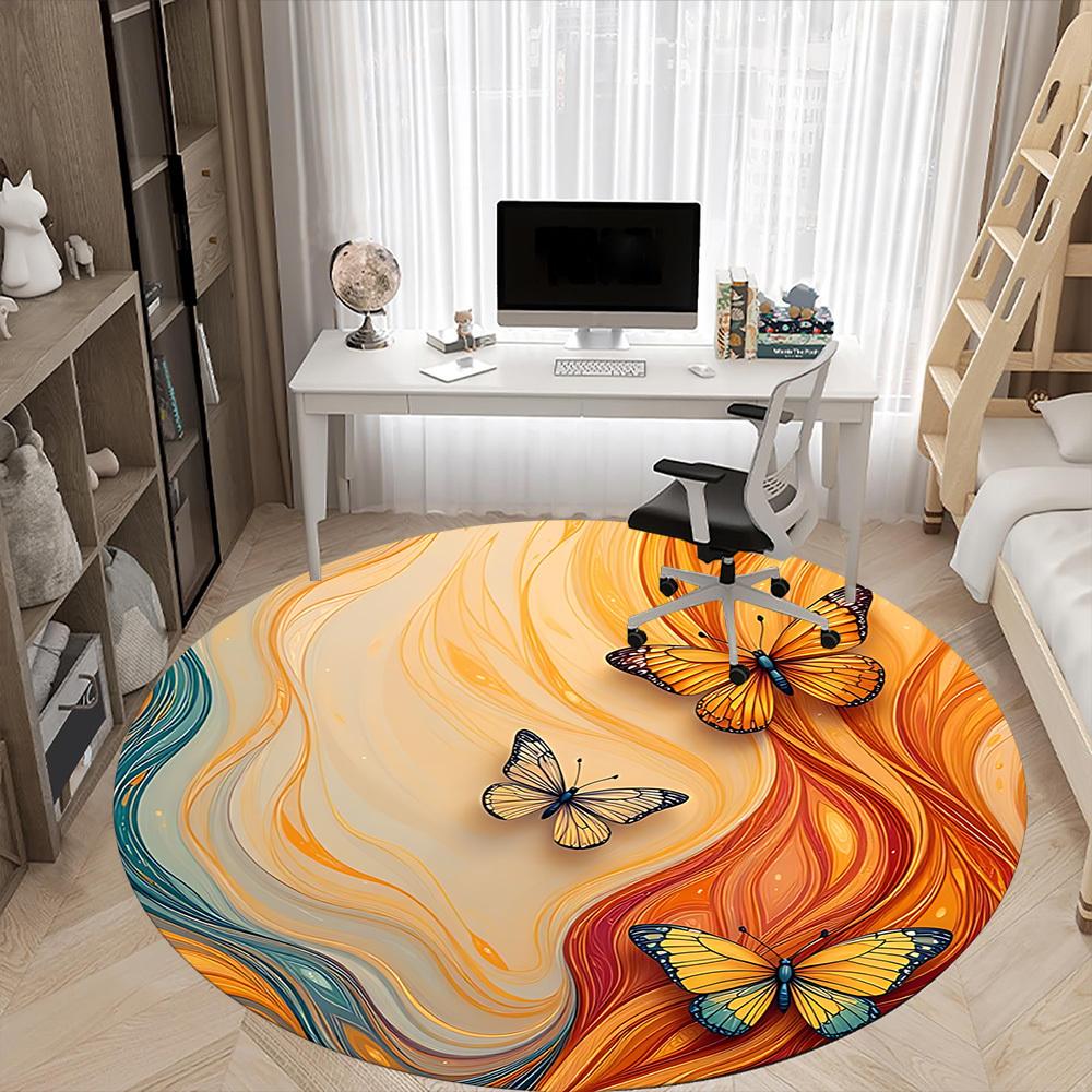 1pc Butterfly Flow Office Round Area Rug, Indoor Mat Suitable ForOffice, Under Office Chairs Bedroom Living Room Home Decor, Room Deco  D037