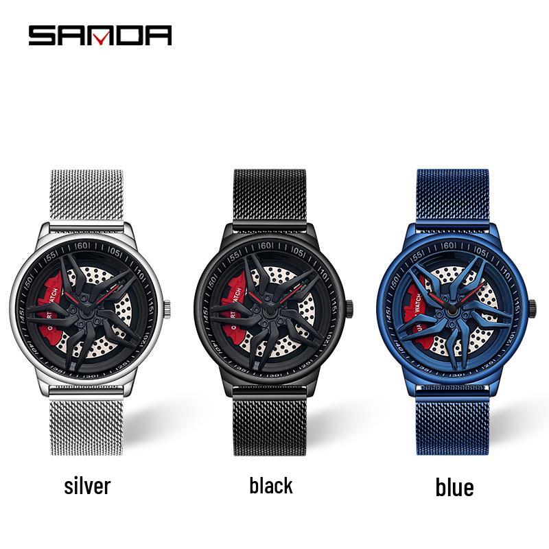 Sanda Men's Quartz Waterproof Mesh Strap Watch | Rotating Wheel Design