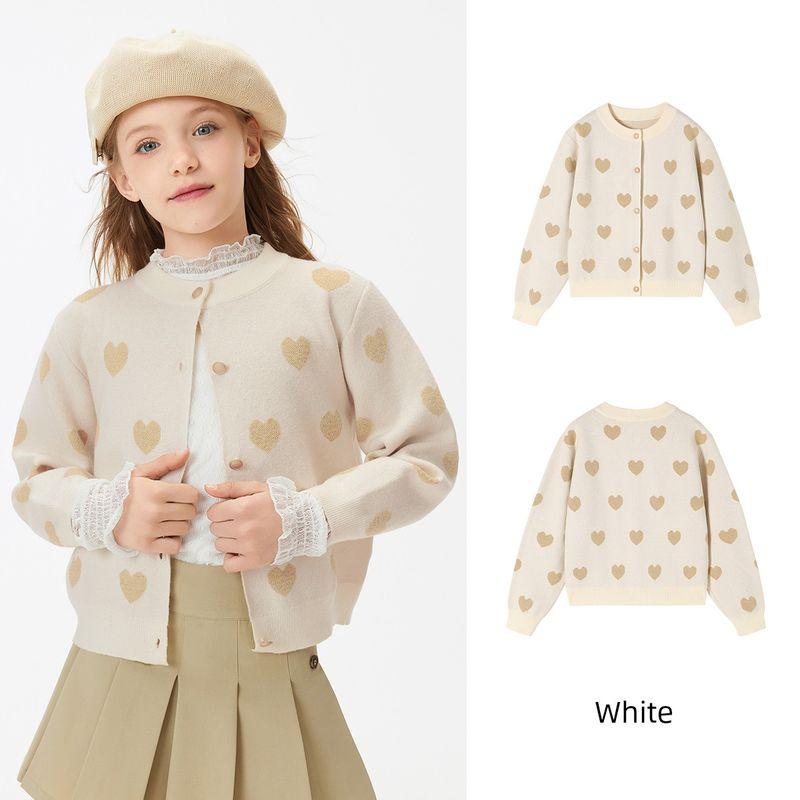 Navigare Italian Small Sailboat 2026 Spring and Autumn New Children s Knitted Cardigan Sweater Girls  Jacket Top Luminous Silk Heart-White 140