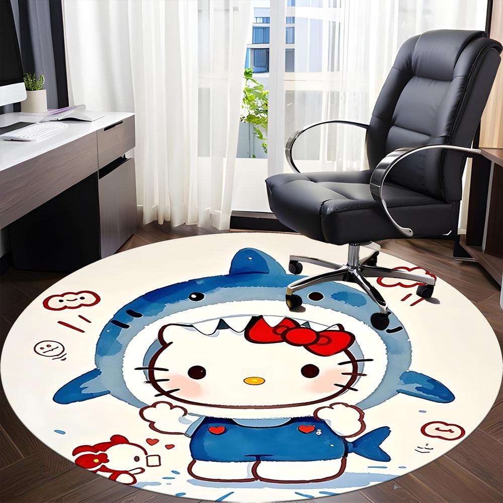 1pc Hello Kitty Shark Office Round Area Rug, Under Office Chairs Bedroom Living Room Home Decor A1022199