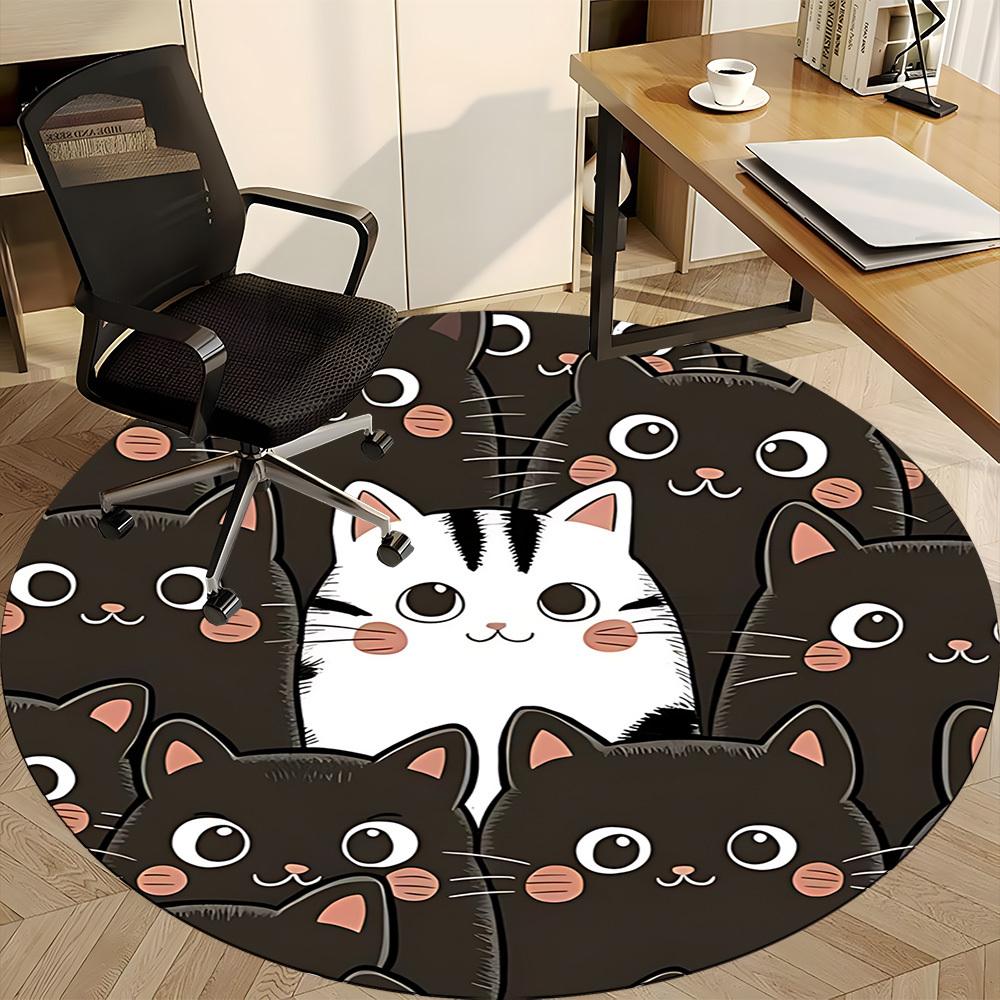 1pc Kitty Cats Office Round Area Rug, Under Office Chairs Bedroom Living Room Home Decor, Room Deco, Available in Various Sizes