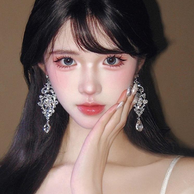 Silver Needle Korean Court-Style Rhinestone Water Drop Earrings: Elegant High-End Fashion Ear Studs