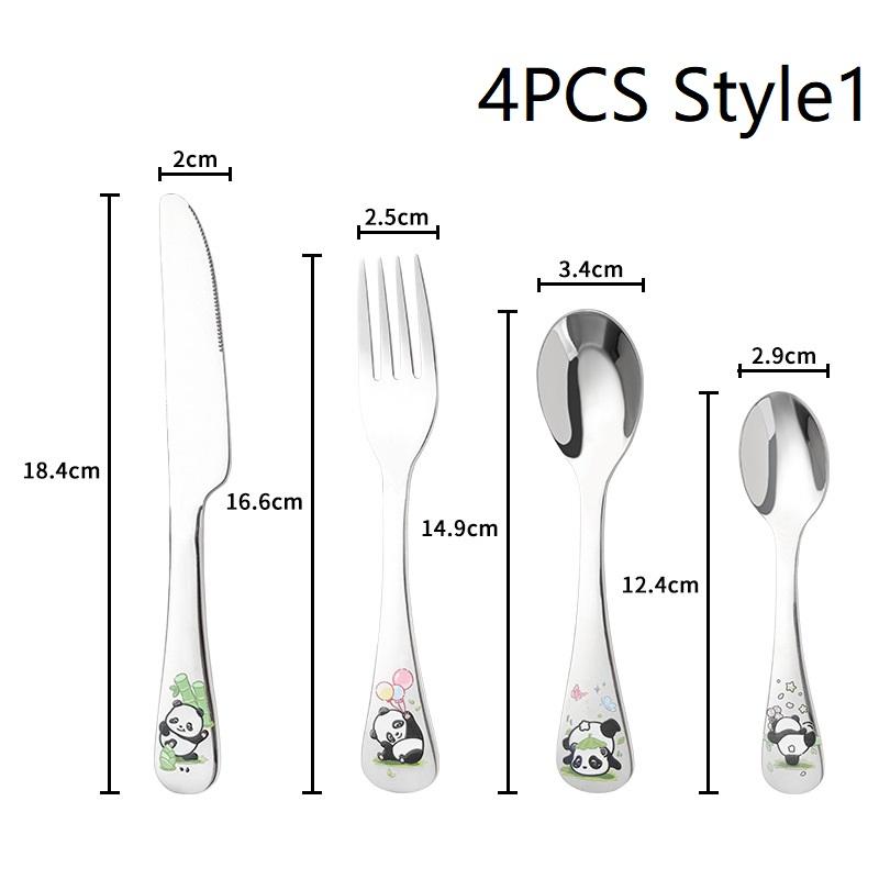 1/4Pcs Animal Cartoon Cute Fork Stainless Steel Children Spoon Fork Children Kids Cutlery Set Tableware Dinnerware Supplies Gift