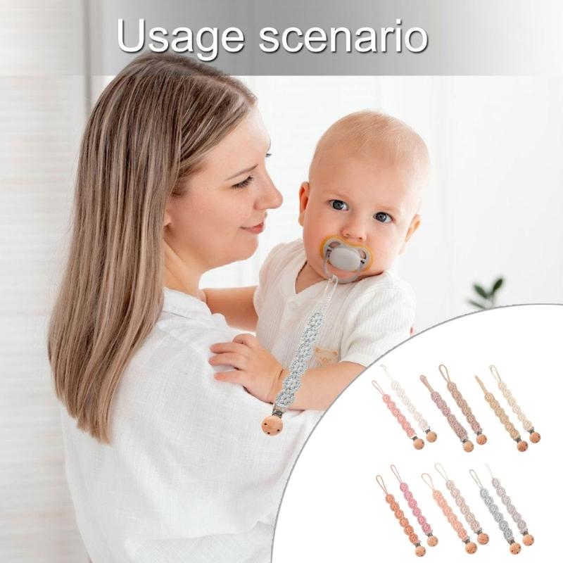Pack of 2Pcs Handwoven Baby Pacifier Clip Chain Hand-knitting Toddler Feeding Bottle Strap Belt for Infants