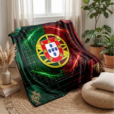 Portugal Football Printed Flannel Blanket Skin Friendly Warm Decorative Throw for Indoor Couch Bed Daily Use