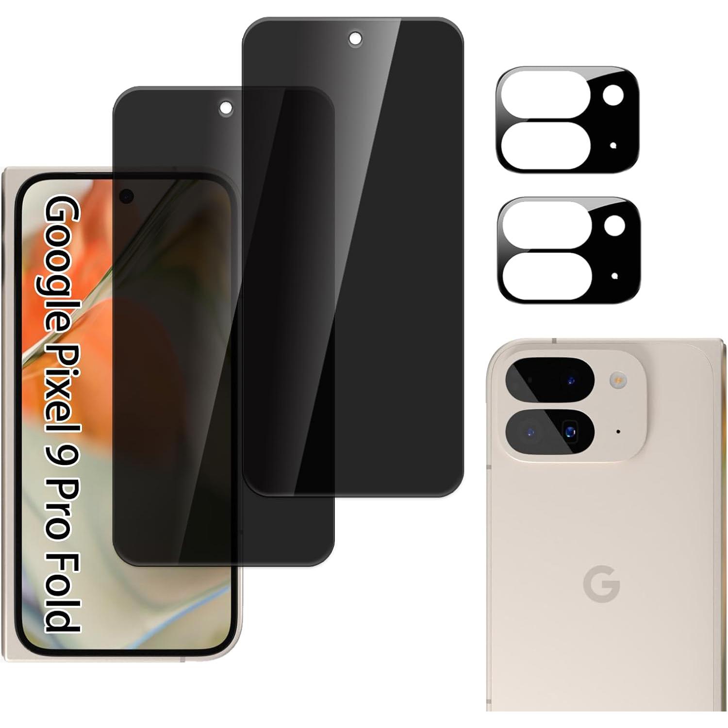 Phone Case Cswo02 [2 Pack] Film Anti-Spy Privacy Screen Protector Tempered Glass+ [2 Pack]Camera Lens Protector For Google Pixel 9 Pro Fold