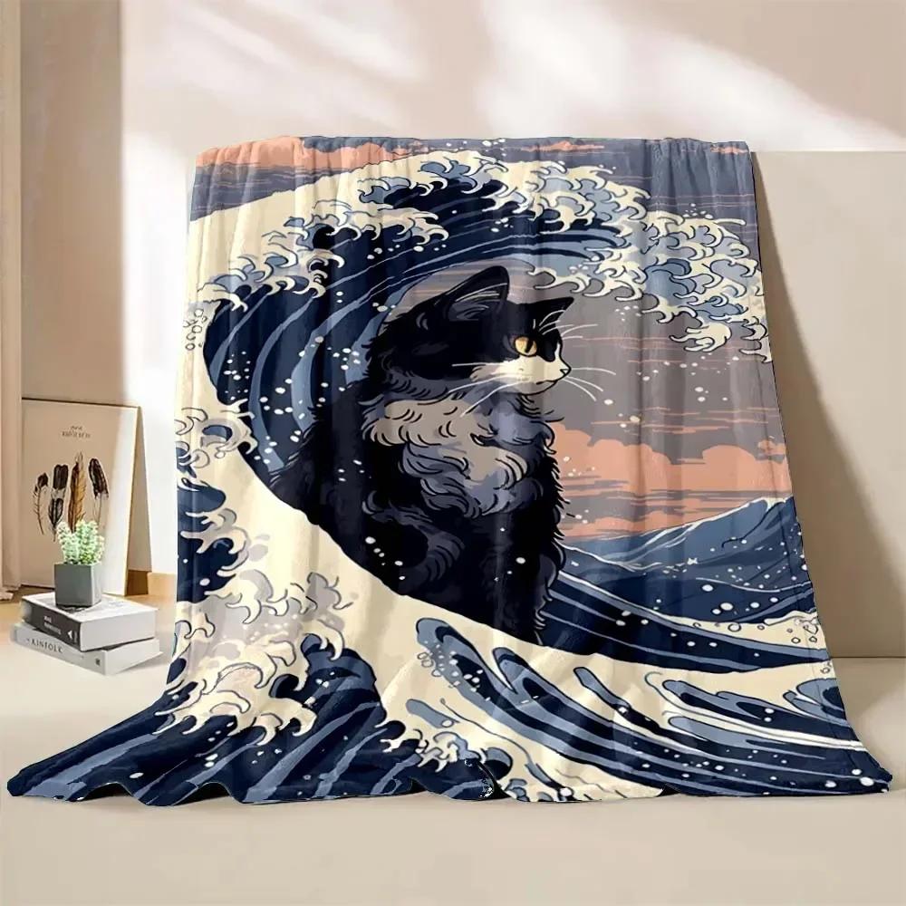 New! Japan Art Beautiful Wave Printed Blanket Fine Workmanship,Home Office Nap Trip Car Blanket for Four Seasons Quickly Arrival