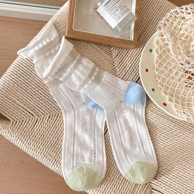 Spring/Summer Ultra Thin Vintage Crystal Silk Stockings for Women Socks for Women Mid-tube Stockings Breathable Cotton Sole Glass Silk Stockings