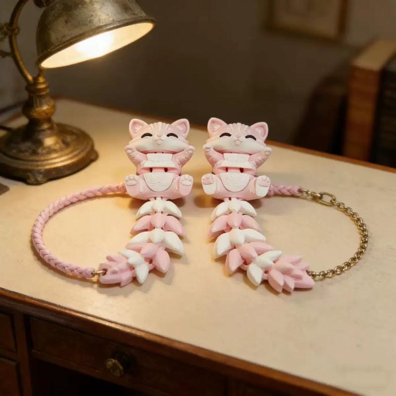 2Pcs 3D Articulated Fox Cat Keychain Movable Fidget Toy Animal Pendant for Bag Decoration Creative Gift for Friends