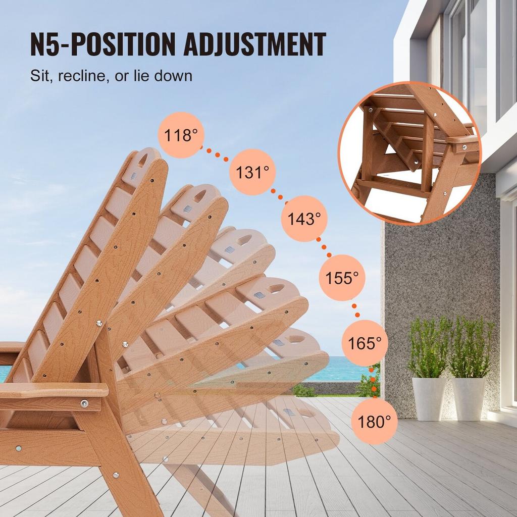Outdoor Chaise Lounge Chair 6-Position Reclining Patio Bench Lounger Brown