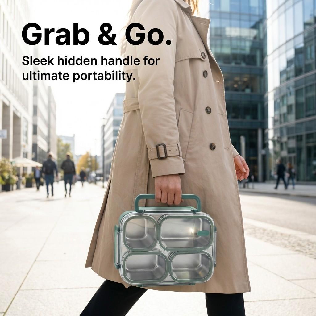 3/4 Grids 304 Stainless Steel Lunch Box Portable Large Capacity Leak Proof Divided Bento Box for Students Adult Microwave Safe