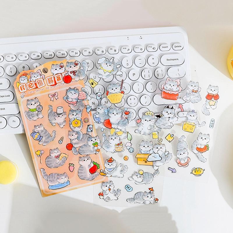Cartoon Cat Stickers Kawaii Animal Stickers Student DIY Scrapbook Diary Planner Handbook Aesthetic Stickers School Stationery