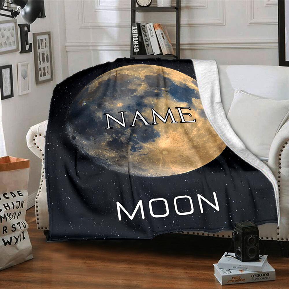 Moon With Overlay Lightweight Personalized Blanket Personalized Name Ultrasoft Perfect For Sofa Couch Office Bed Picnics For All Occasions Modern