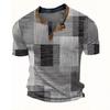 European and American semi-cardigan, casual short-sleeved digital printing slim-fit pullover Henry T-shirt top men's clothing