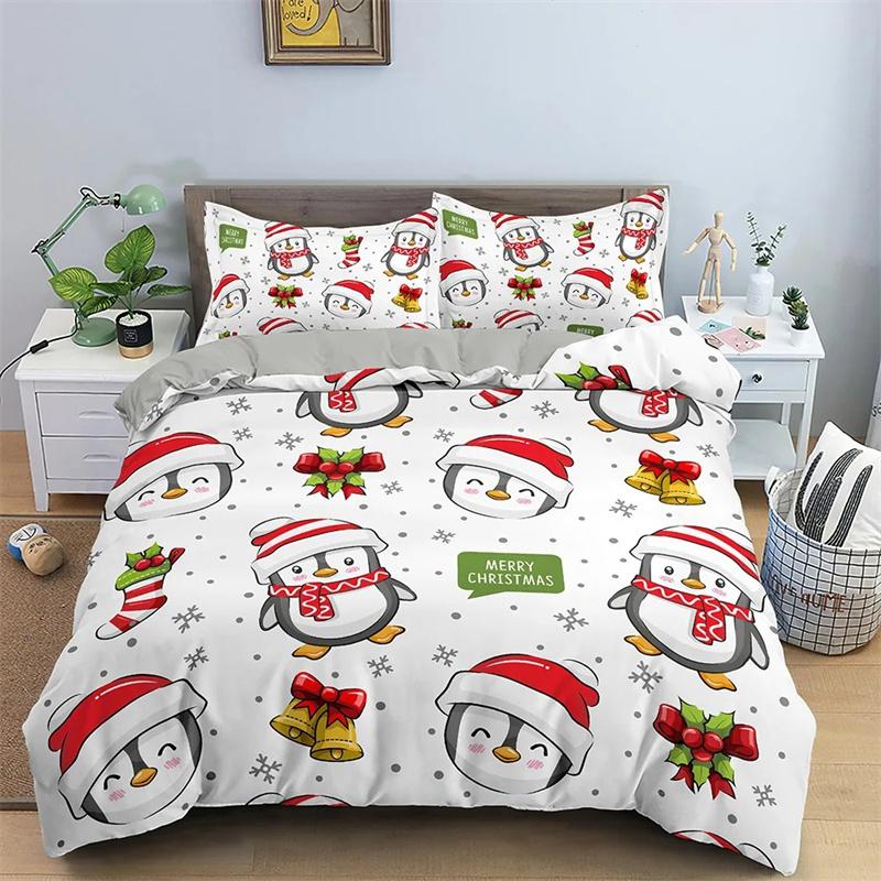 Roter Weihnachts-Bettbezug, King-Queen-Bett, Cartoon-Weihnachtsmann, Bettwäsche-Set für Kinder, Jungen und Mädchen, Happy Holiday, 2/3-teilig, Polyester-Bettbezug