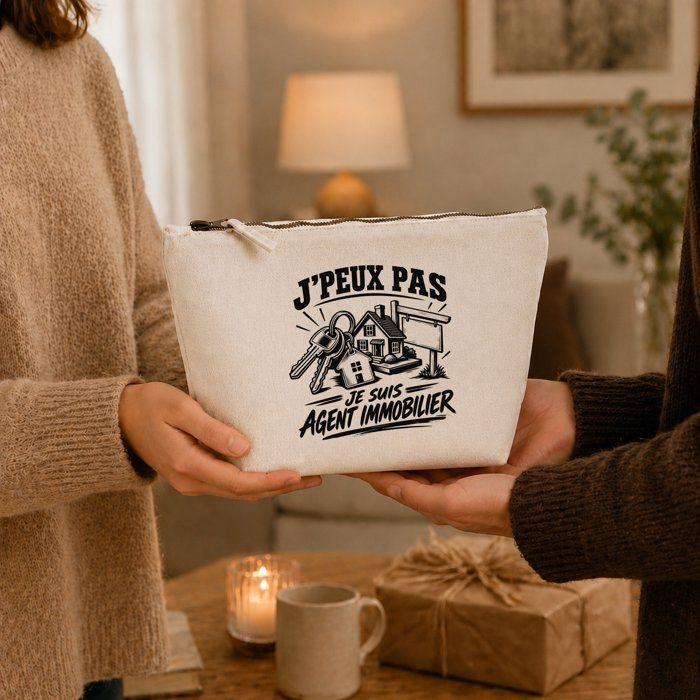 Trousse de toilette - PLANETEE - J'peux pas minimaliste - Beige - 3 L - 100% coton - Zip métal