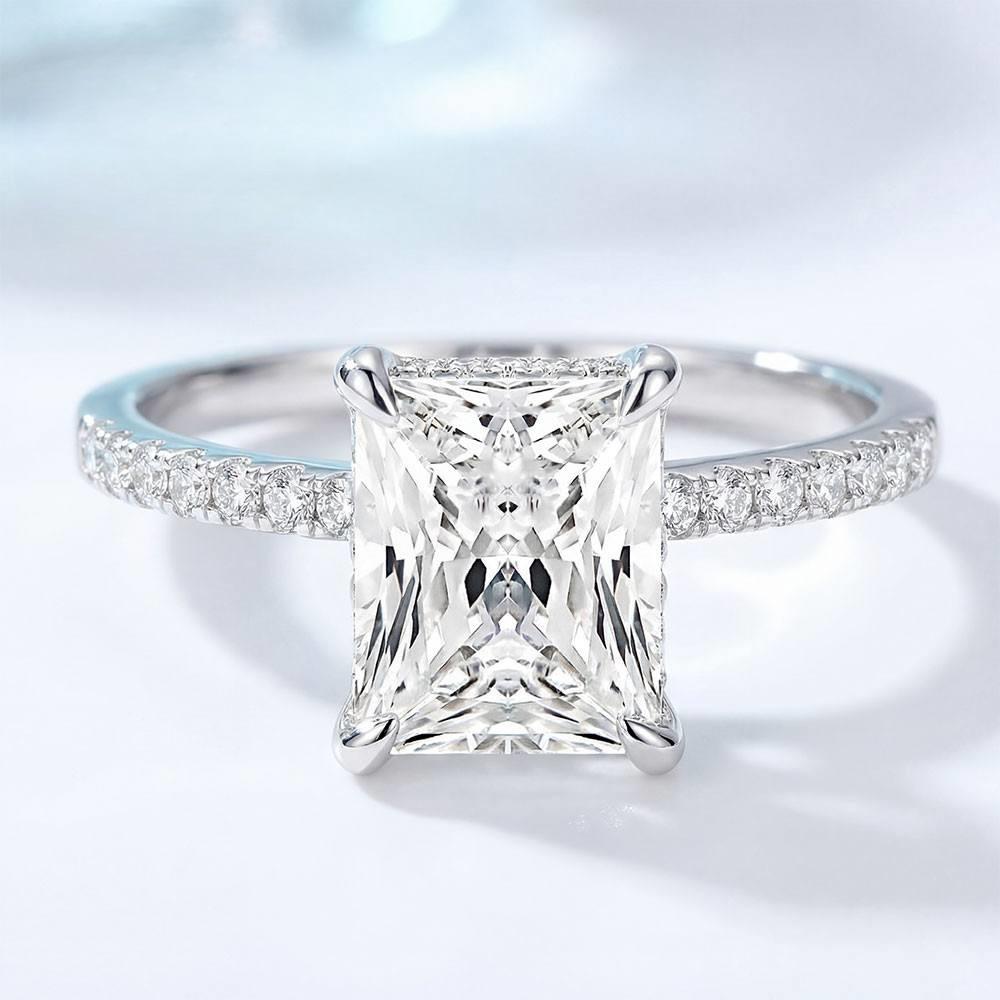 Fashion Wedding Accessories Rectangular Zircon Plated 18K Gold Couple Engagement Diamond Ring
