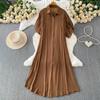 French Light and Mature Style Simple Temperament Lantern Sleeve Dress Women's Summer Commuting Lazy Wind Single-breasted Cardigan Long Dress