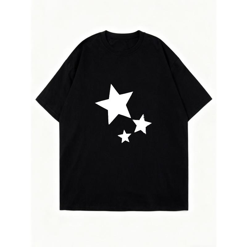 Oversized T Shirt Dress Black Star Print Casual Wear For Women Summer Outfit Street Style Fashion Top