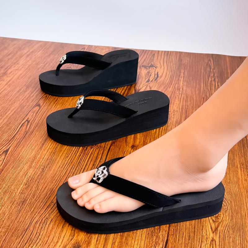 Fashion Shoes Glitter Slides Slippers Flat Women Heels Rubber Flip Flops Platform Fashion Shale Female Beach On A Wedge Jelly High Hawai