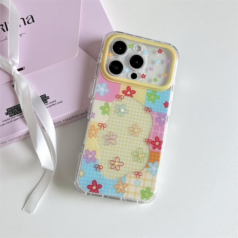 

Niche Plaid Color Block 3D Flower Case for iPhone 17/16 Pro Max/15/14 iPhone 17 Pro
