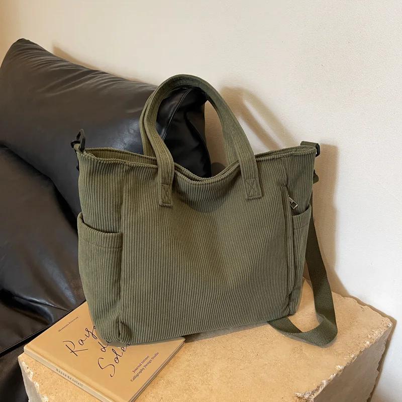 Fashion Versatile Shoulder Bag College Wind Commuting Corduroy Square BagUnisex Large Capacity Leisure Portable Crossbody Bag