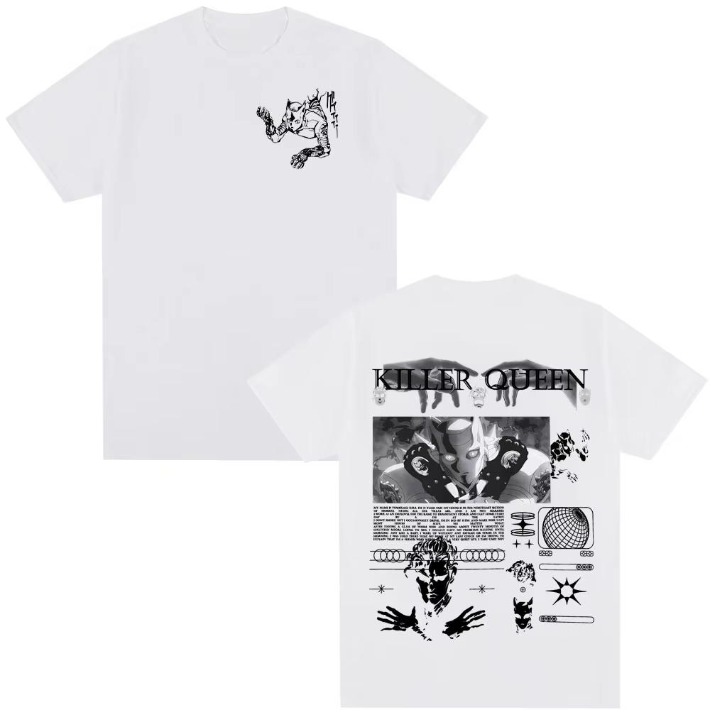Anime Jojo Bizarre Adventure T-Shirt Killer Queen Grafik T-Shirts Herren Damen Lässig Baumwolle Kurzarm Übergroß Herren T-Shirts