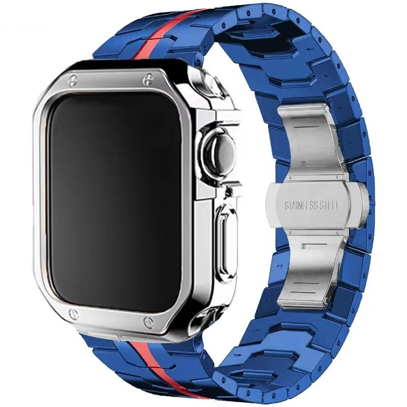 Nerezový řemínek+pouzdro pro Apple Watch Ultra 2 49mm Series 10 46mm Luxusní pánský řemínek pro IWatch 9 8 7 6 5 4 se 45mm 44 Correa
