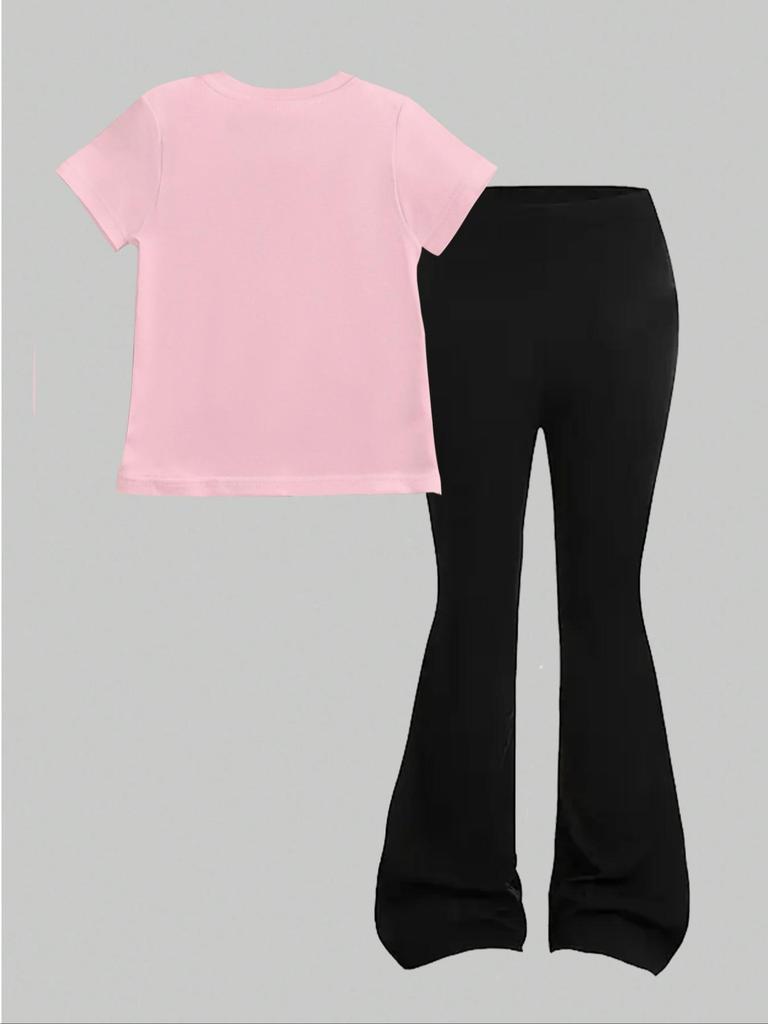 Dolce e Fresco Rosa e Nero, Set Pantaloni a Zampa Corti con 67 Lettere e Numeri