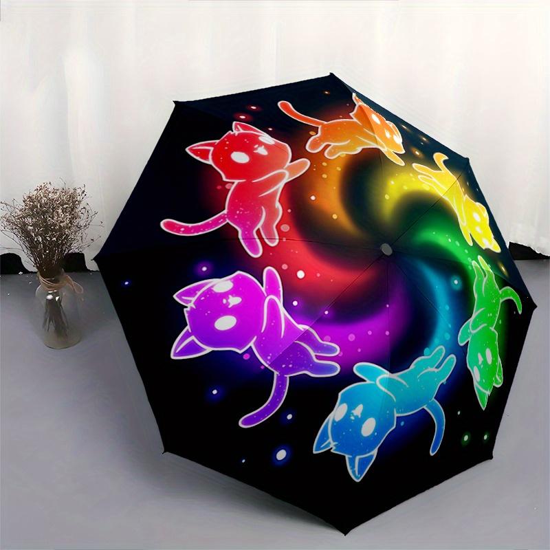 1 pièce Parapluie Motif Six Chatons Mignons Colorés, Tendance, Personnalisé, Parapluie Pliant de Grande Valeur, Indispensable pour l'Été, 8 Baleines Durables Iro