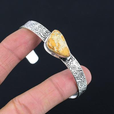 Natural Maligano Jasper Gemstone Bangle Adjustable 925 Sterling Silver Jewelry