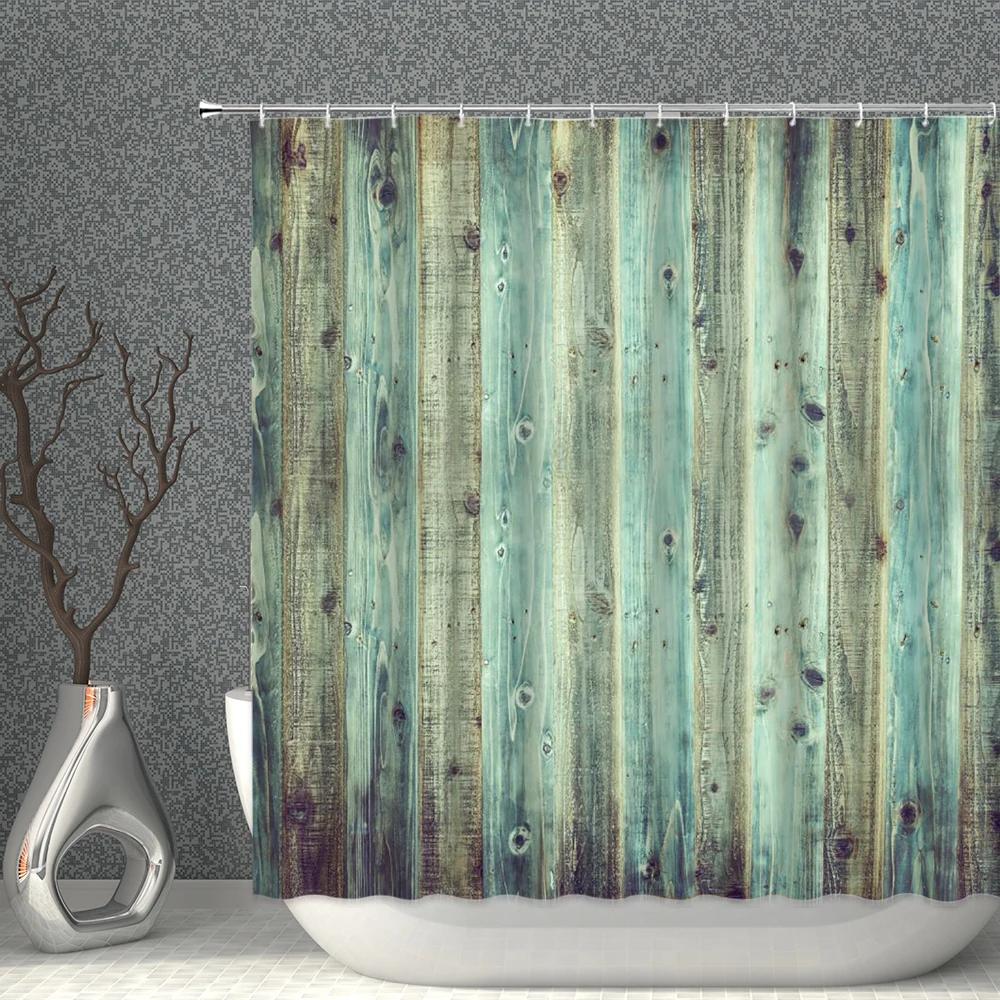 Wood Pattern Shower Curtain Cartoon Waterproof Polyester Fabric Bathroom With Hooks Machine Washable DIY Home Decor