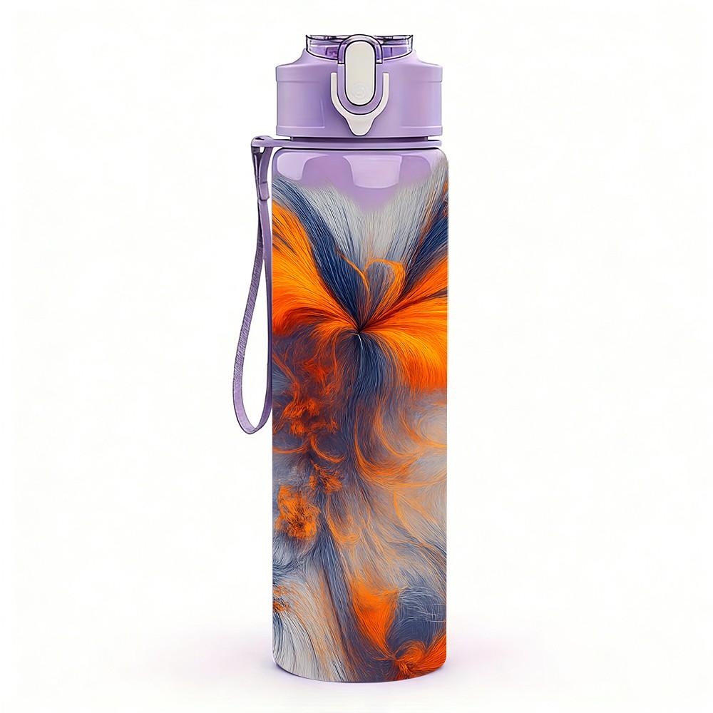 1PC Orange Swirl Fox Fur Abstract Print 750ml Color Plastic Sports Water Bottle Leakproof Flip Straw Lid Suitable for Sports Office Home Use