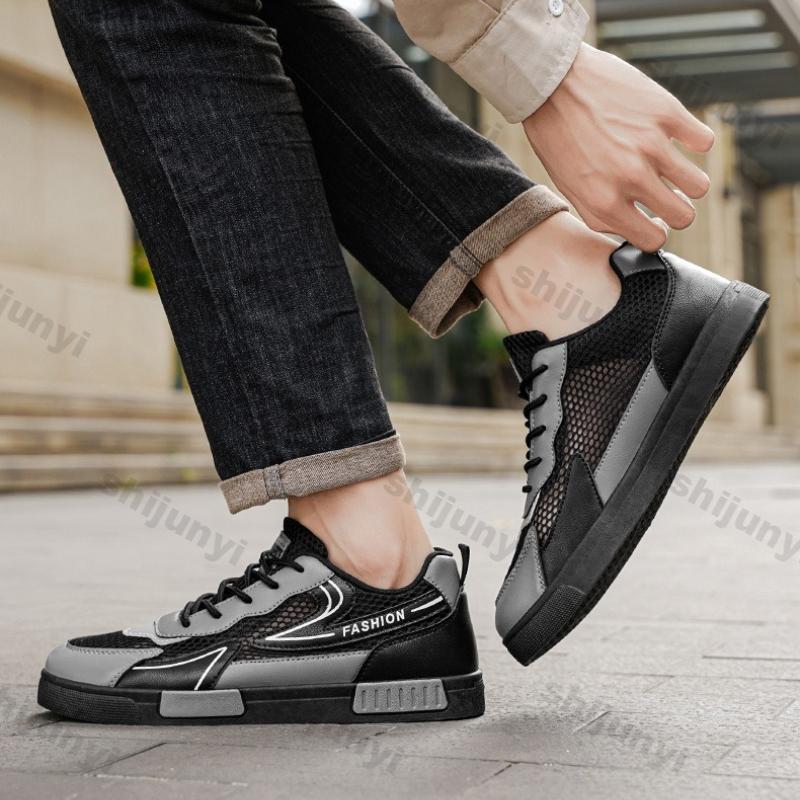 Mode Herren Vulkanisierte Schuhe 2025 Sommer Neu Mesh Hohl Atmungsaktiv Rutschfeste Sneakers Bequeme Mode Schnürschuhe Lässige Flache Schuhe