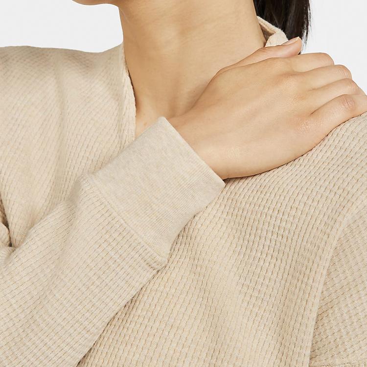 Nike Waffle V-Neck Comfort Casual Pullover Sweater Women Sweater Oatmeal CV9906-141