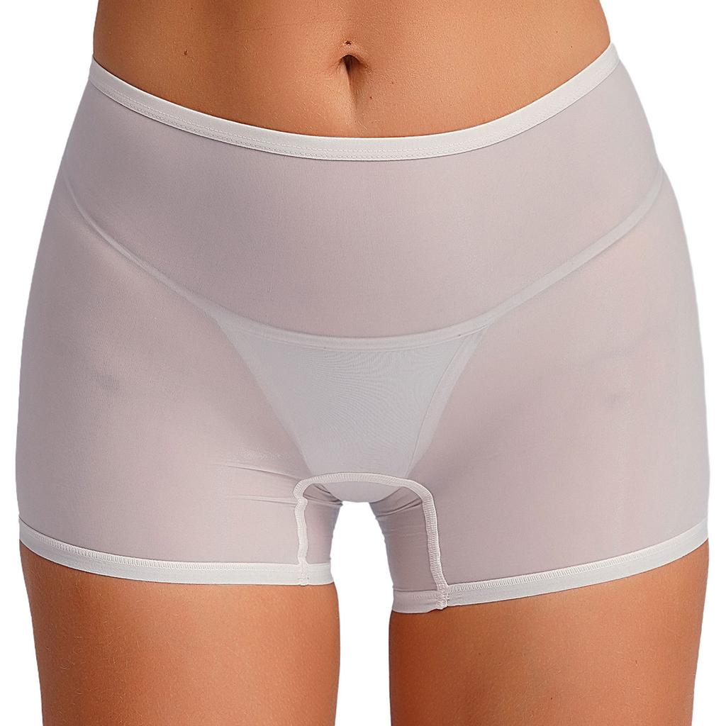 Womens Sheer Stretchy Glossy Low Waist Boyshort Boxer Underwear