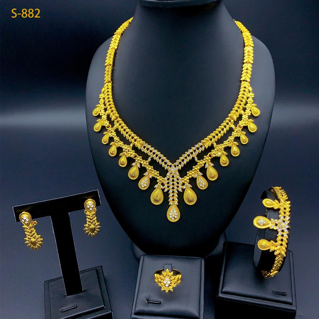2026 Middle East Dubai Women's Alloy Necklace Earrings Ring Bracelet Wedding Accessories Four-piece Jewelry Set