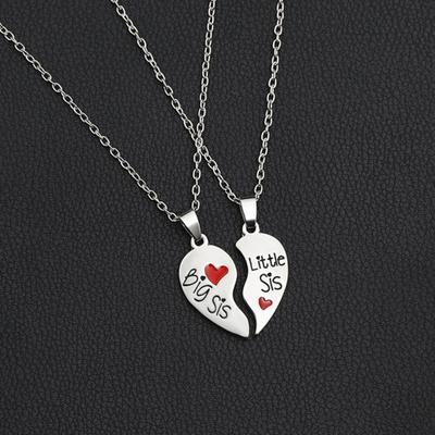 2er Set Schwester Halskette Herzform Langlebiger Edelstahl Niedlicher Schlüsselanhänger als Geschenk