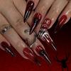 Halloween Press On Nails Almond Fake Nails Spider Acrylic Nails Glossy False Nails Stick On Nails Full Cover Fake Nails