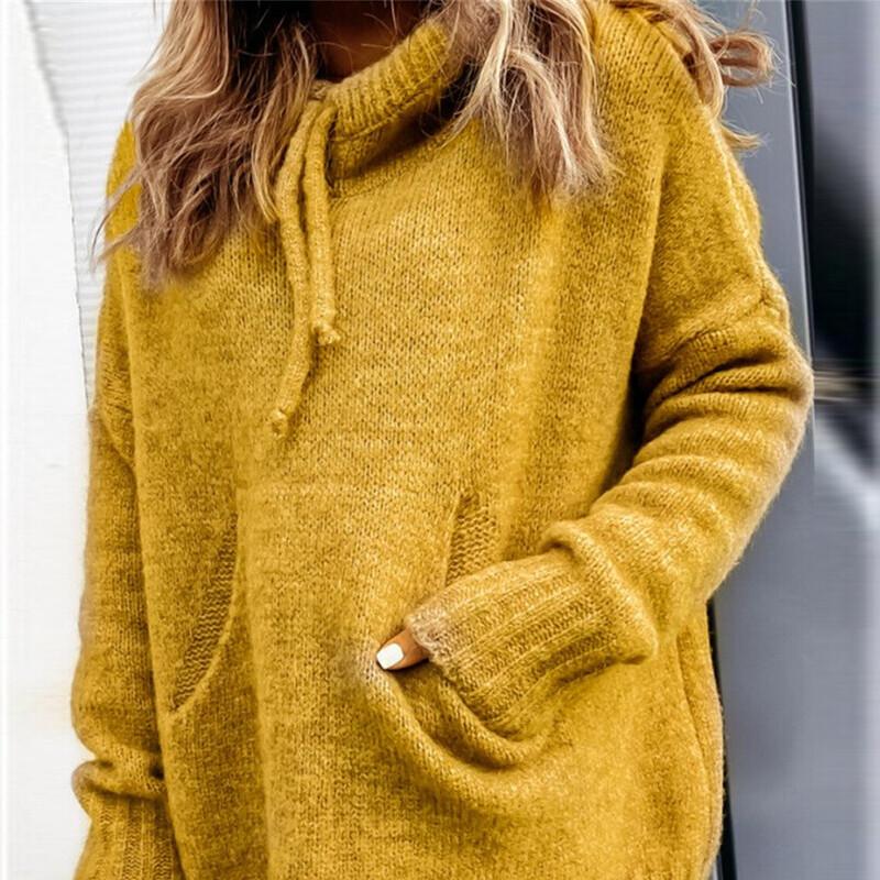 Women's Trendy Knitted Hoodie with Kangaroo Pocket - 2024 Collection