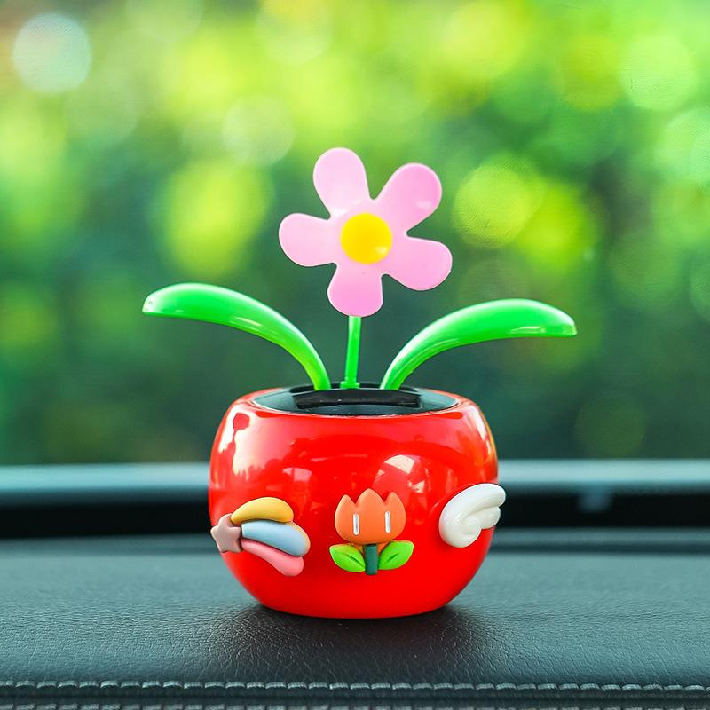 Car Ornaments Cartoon Interior Decorations Car Solar Swing Sunflowers, Plastic Decorative Items
