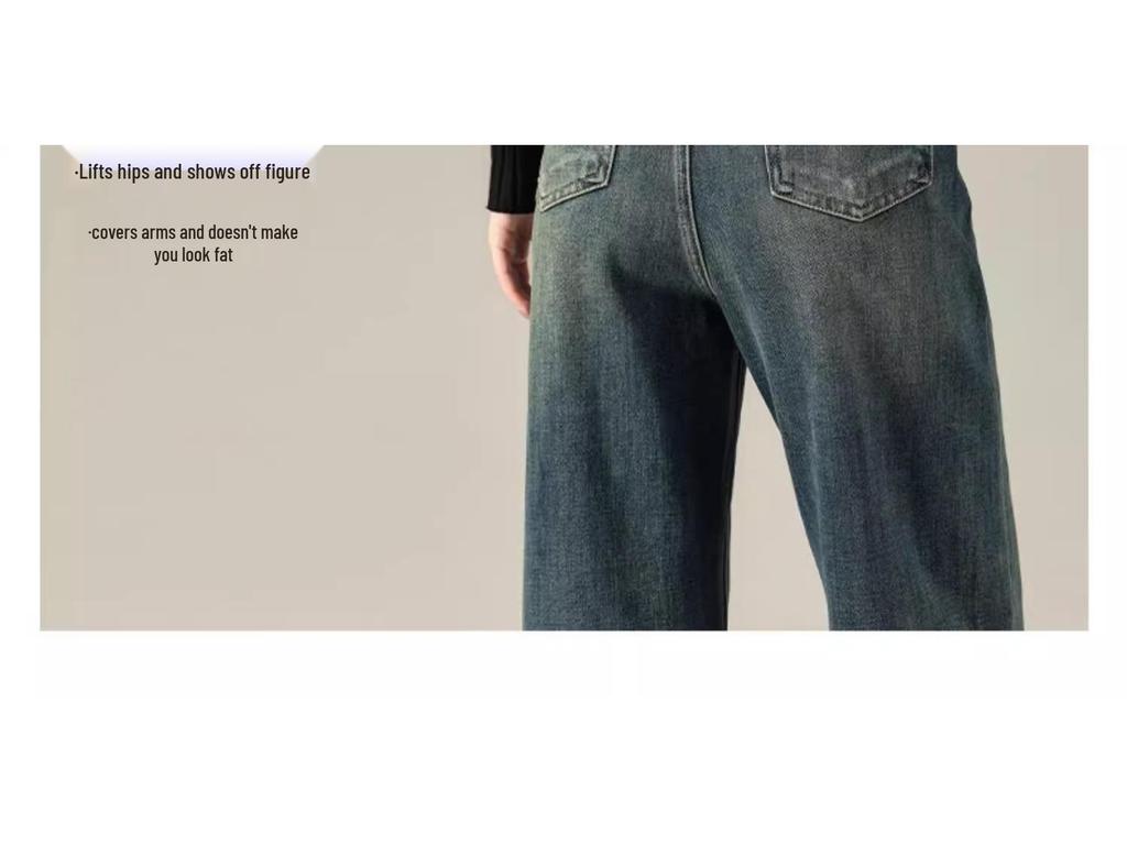 Women's High-Waisted Wide-Leg Pants, 2025 Retro Blue Jeans - Spring/Autumn Slimming Style with Drape and High-End Feel