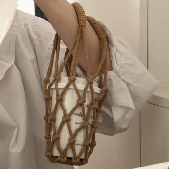 Handwoven Cup Sling Bag Hand Knitted Reusable Coffee Cup Holder Tea Cold