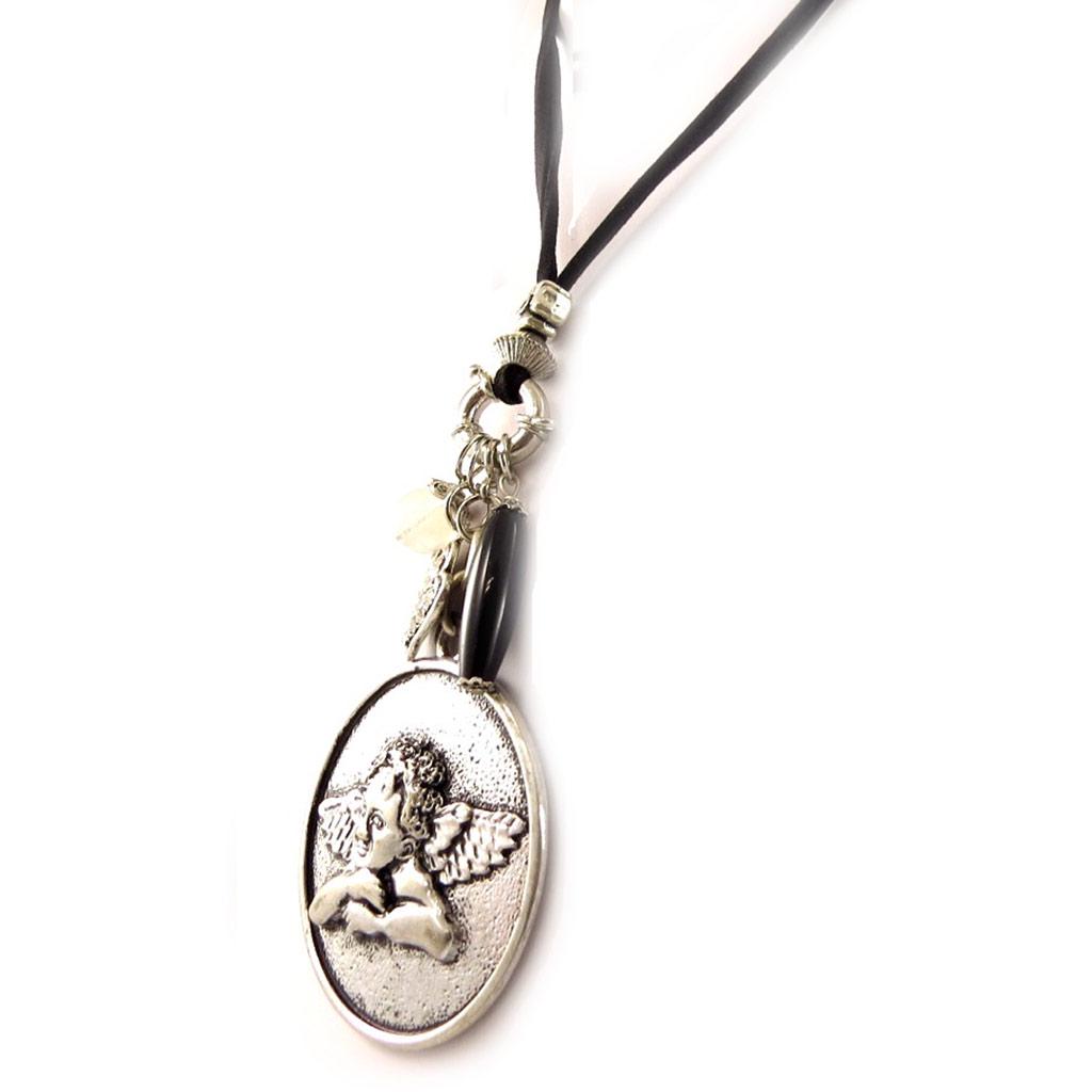 Les Trésors De Lily [C6129] - Silver Brown 'Life of Angels' Designer Necklace