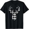 Black & White Classic Christmas Buffalo Plaid Deer Head T-Shirt