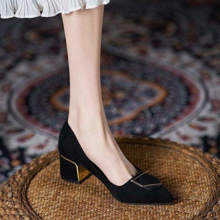 Black Fashion Single Shoes Women's Pointed Head Thick Heel 2025 Autumn New Temperament Mother High Heels Retro Socialite Style Shoes