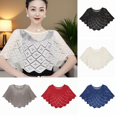 Solid Color Knitted Shawl Knitted Hollow Out Design Sunscreen Scarf Lightweight Sequin Shoulder Cover Hollow Design Shawl