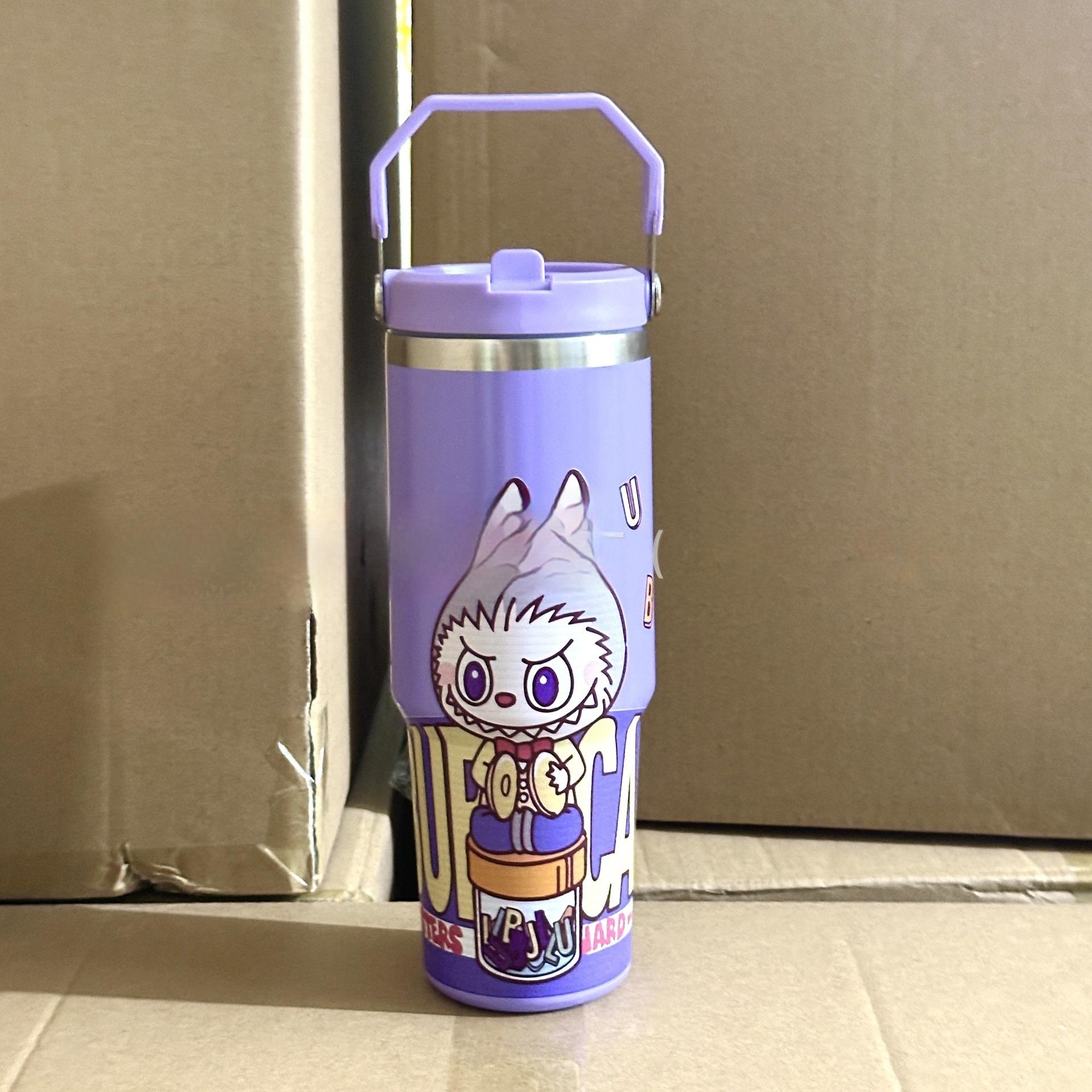 Мультяшный узор Кружка Bingba 30 унций Автомобильная кружка 304 Нержавеющая сталь Кружка-термос Кружка с ручкой 30oz фиолетовый