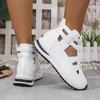 Women'S White High-Top Cage Cut-Out Zipper Thick Sole Sneakers - Breathable PU Upper, Cushioned Comfort, All-Season Casual & Light Sports Shoes